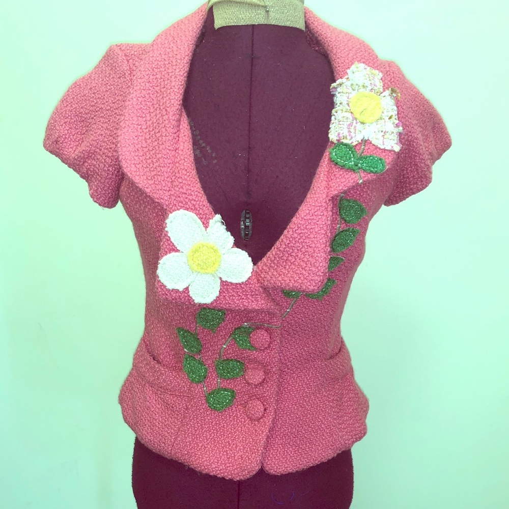 Tweed short sleeve blazer with flowers
